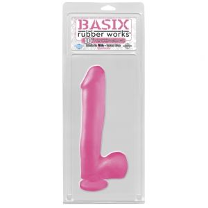 Pipedream basix silikonski dildo sa vakumom i testisima u roze boji, PIPE422211