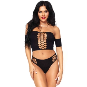 Opaque Crop Top And Thong Black O/S, LEGAV07591