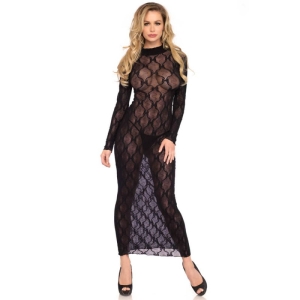 Long sleeved long dress, black, O/S, LEGAV07663