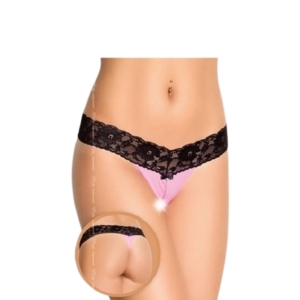 SoftLine pink tange sa otvorom i crnom čipkom, M/L, 472